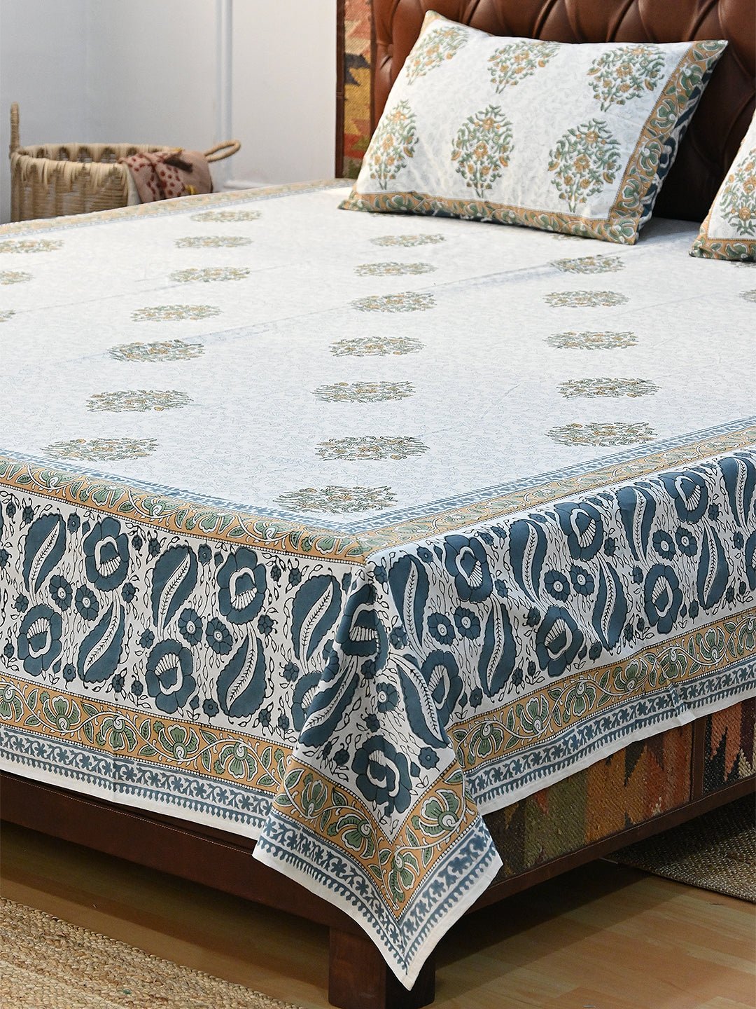 BLOSOOM COTTON PRINTED DOUBLE BEDSHEET WITH PILLOW - ART AVENUE
