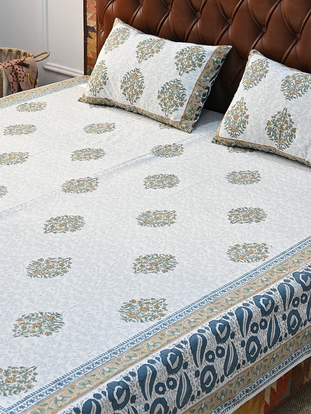 BLOSOOM COTTON PRINTED DOUBLE BEDSHEET WITH PILLOW - ART AVENUE