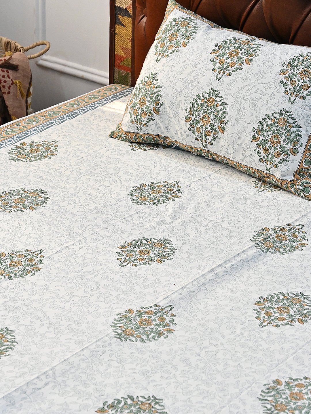 BLOSOOM COTTON PRINTED DOUBLE BEDSHEET WITH PILLOW - ART AVENUE