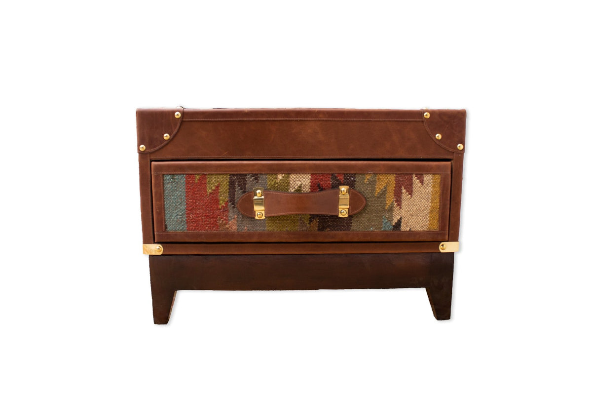 Delhi kilim and leather coffee table — Art Avenue