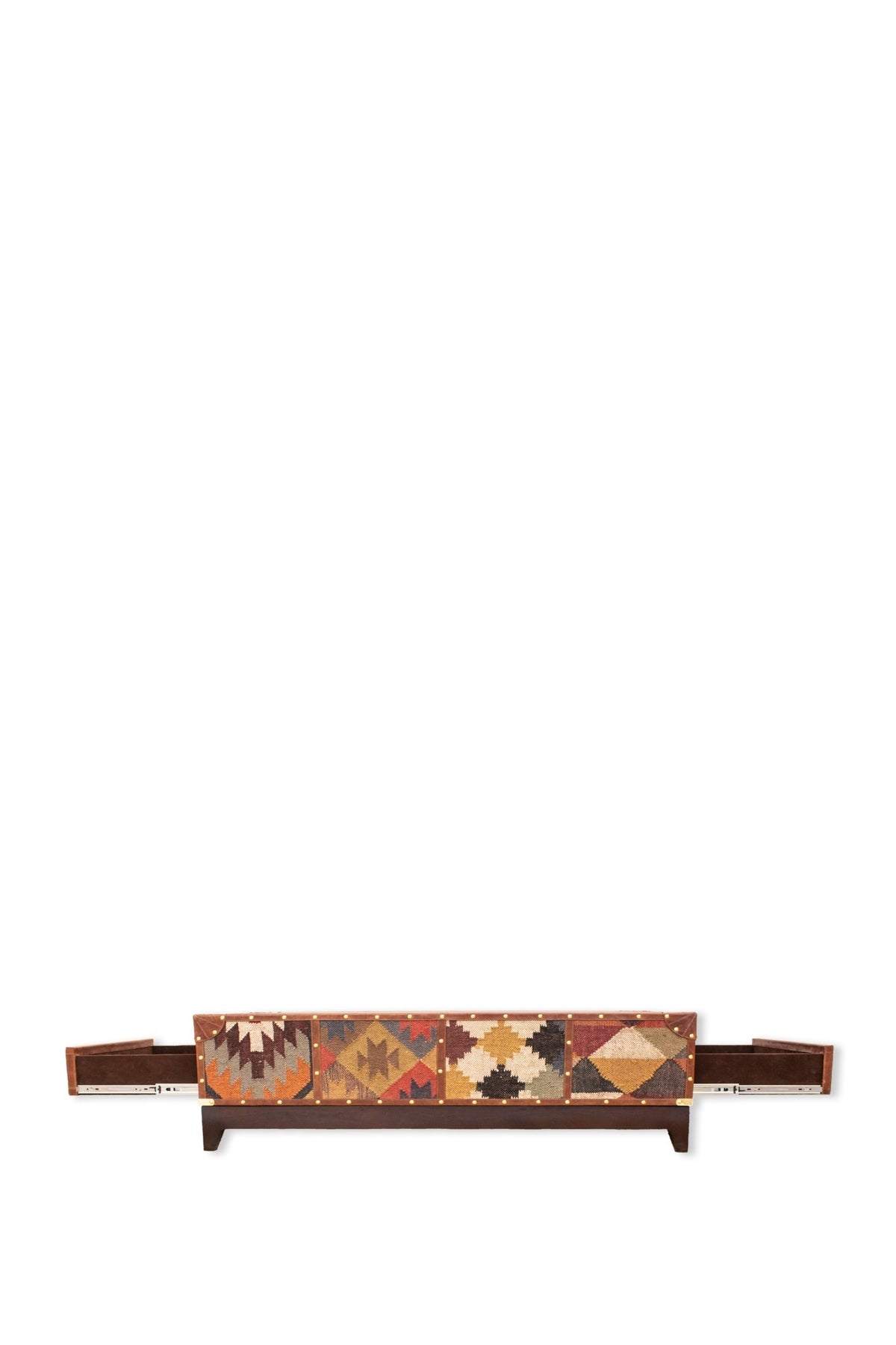 Handcrafted kilim and leather coffee table — Art Avenue