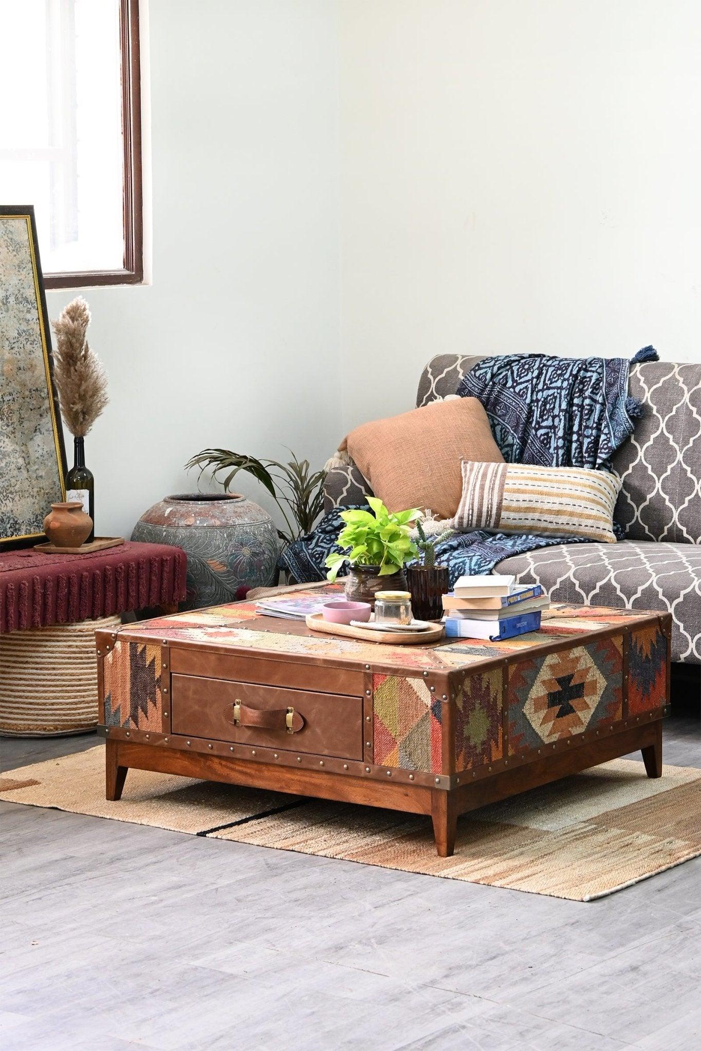 Adrian handcrafted kilim coffee table — Art Avenue Jaipur