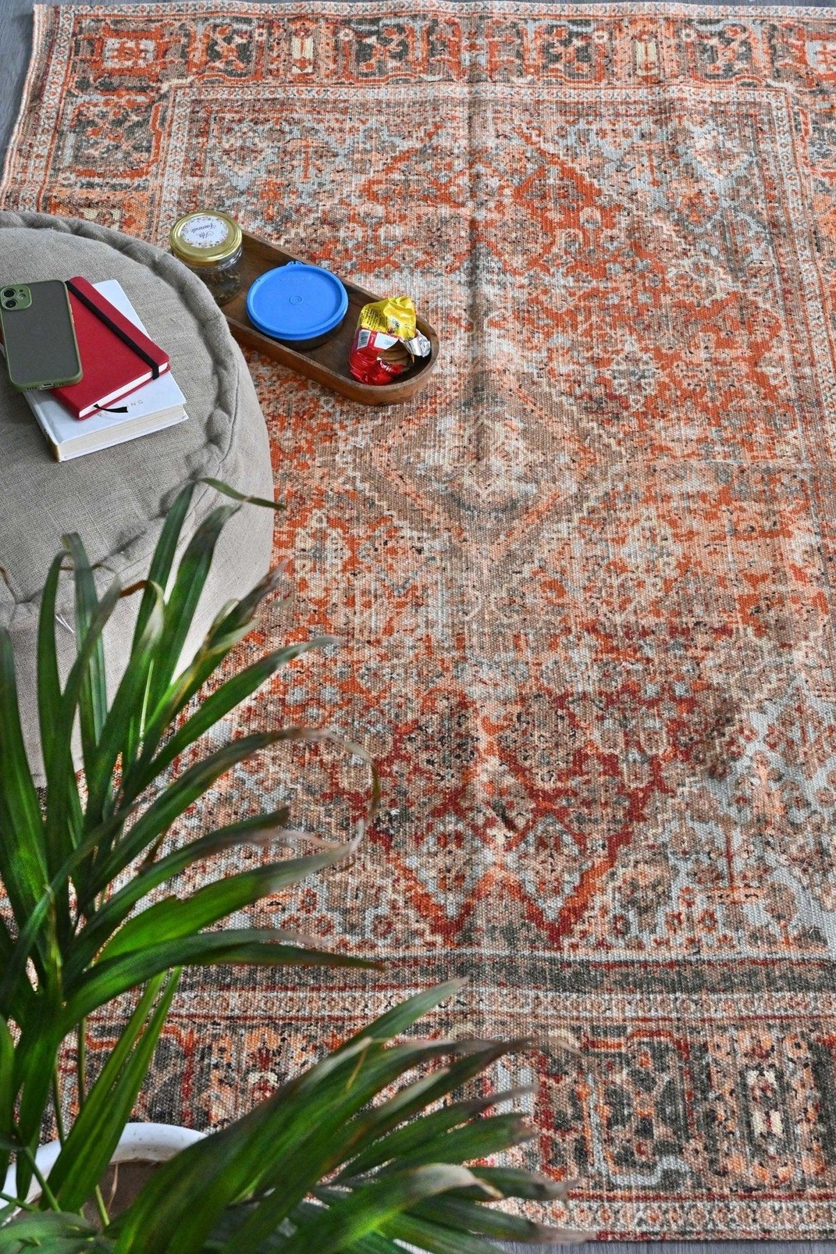 Albatraus digital-printed cotton rug — traditional brown geometric