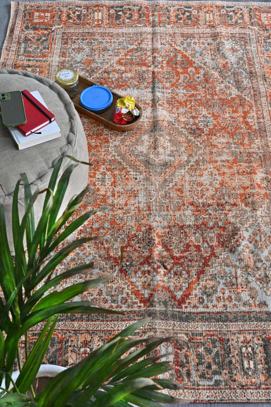 Albatraus digital-printed cotton rug — traditional brown geometric