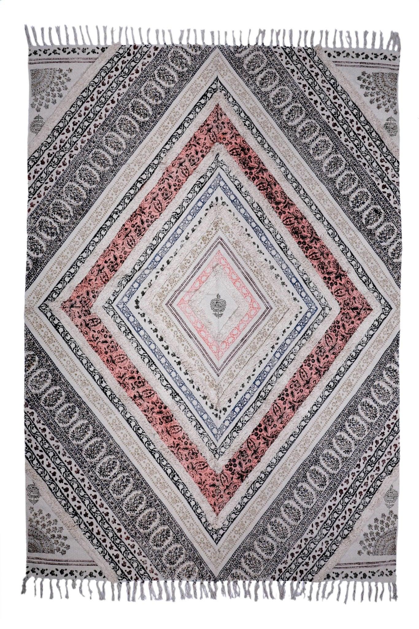 Detail of traditional pattern on Alwar cotton dhurrie rug — Art Avenue