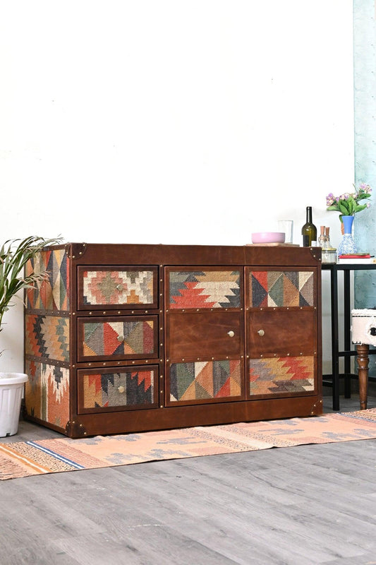 Kilim & Leather Chest of Drawers — Art Avenue
