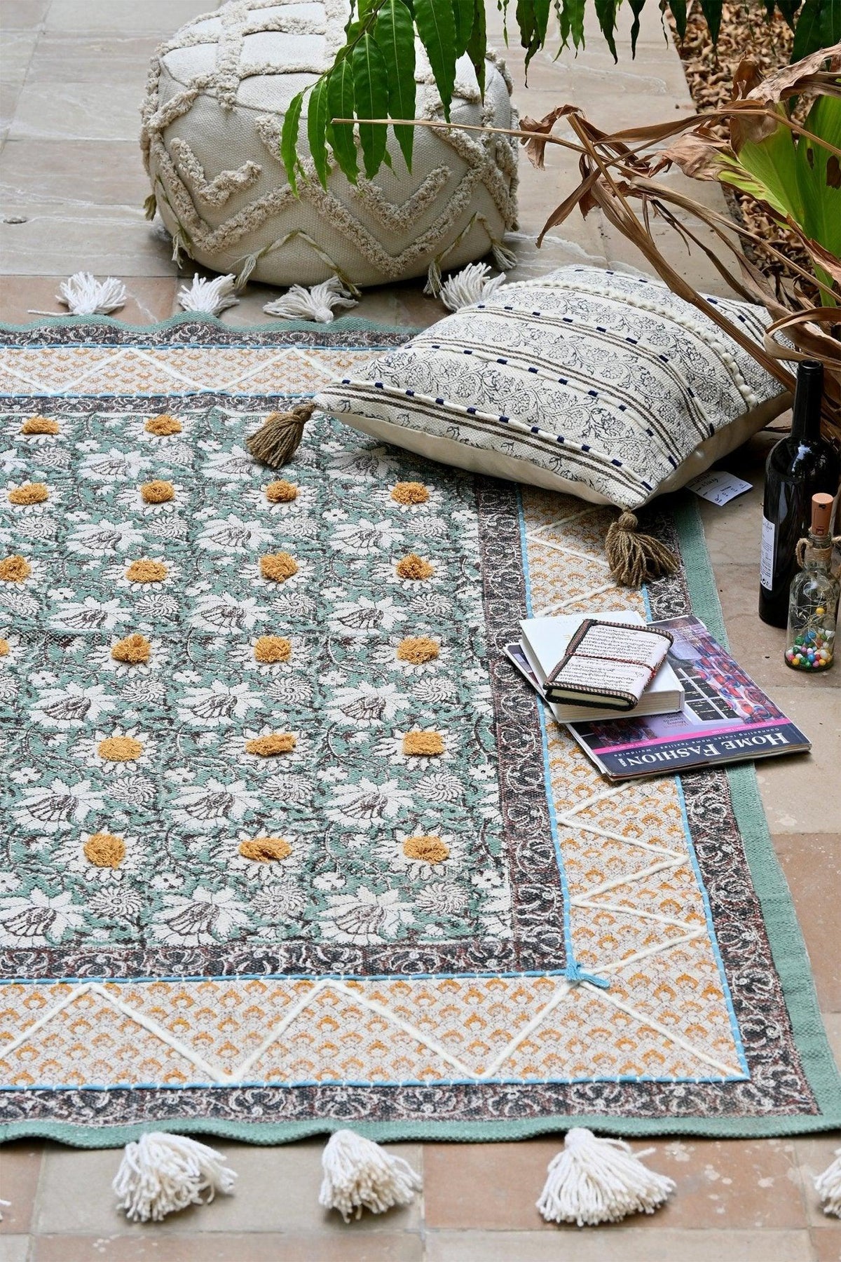 Ananta Block-Printed Cotton Dhurrie Rug — multiple sizes — Art Avenue