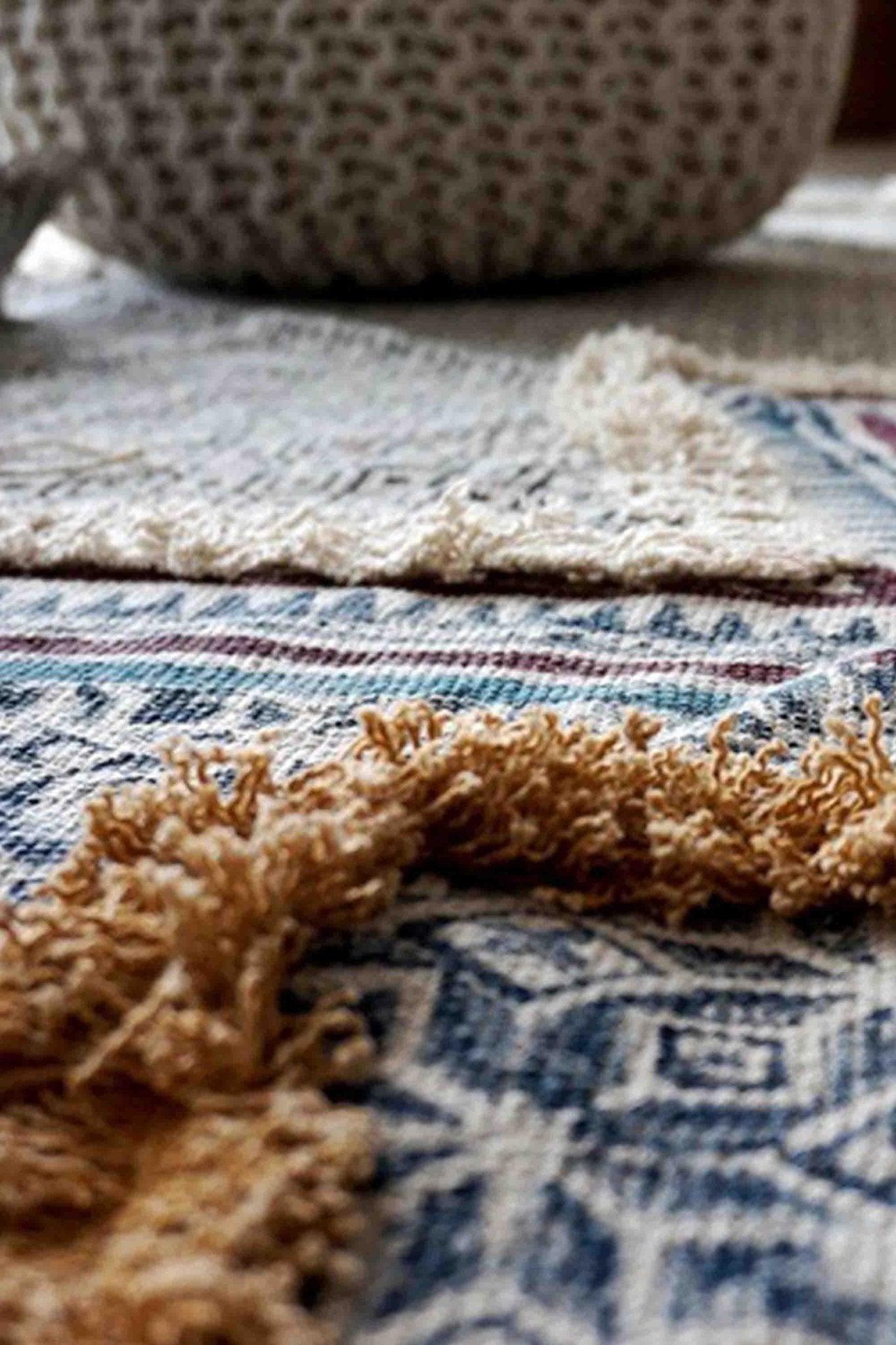 Asteria Block-Printed Cotton Dhurrie Rug — overhead view — Art Avenue