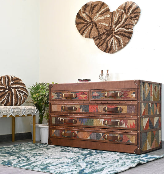 Axis kilim and leather chest of drawers — Art Avenue