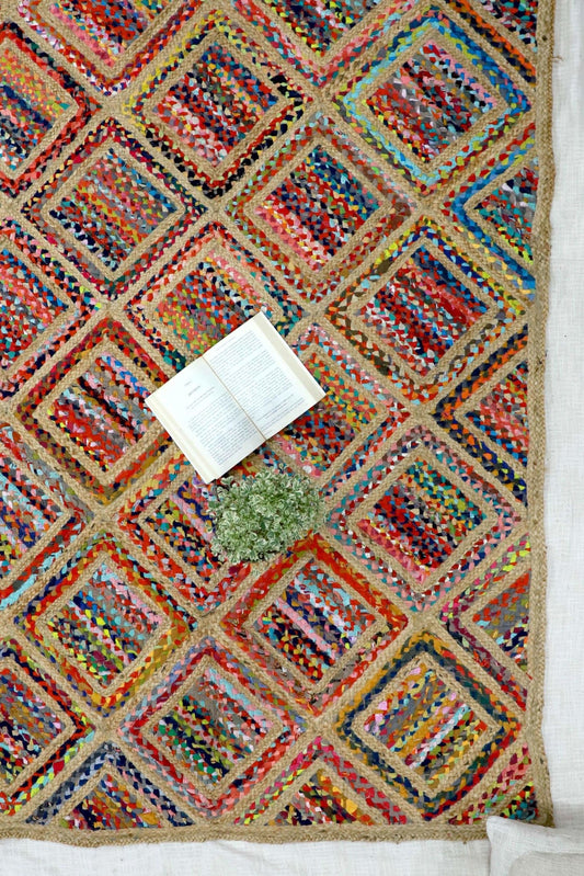 Azure braided chindi rug — handmade in Jaipur