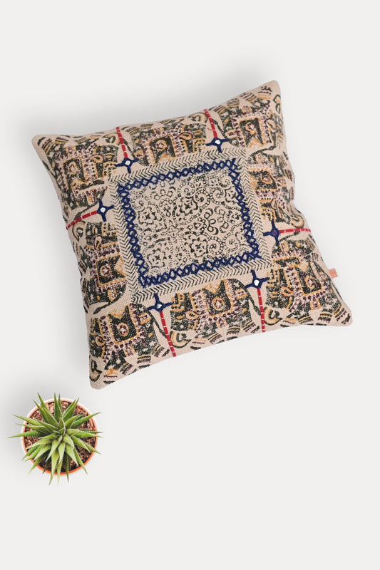 Banda Block-Printed Square Cushion Cover — Blue — Art Avenue