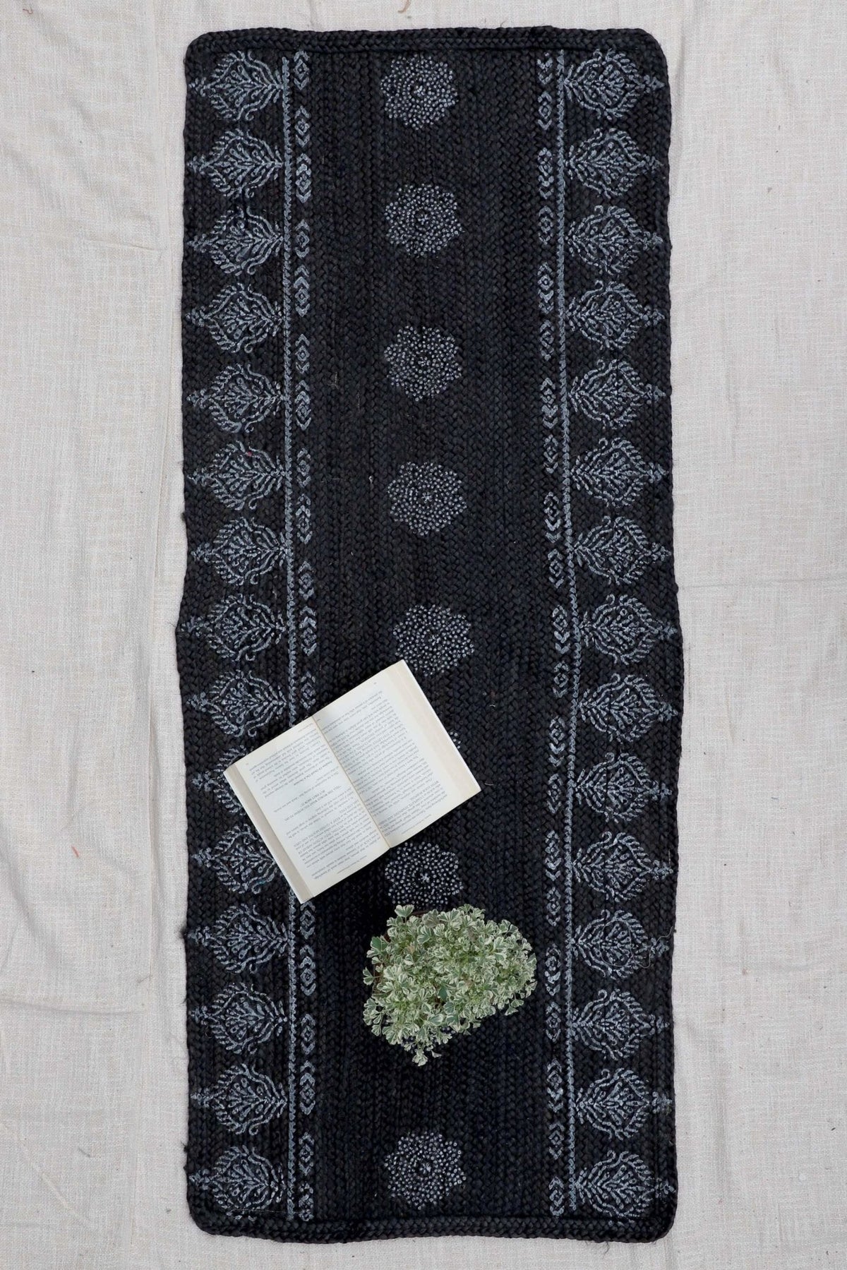 Basic braided floor runner — black handmade in Jaipur