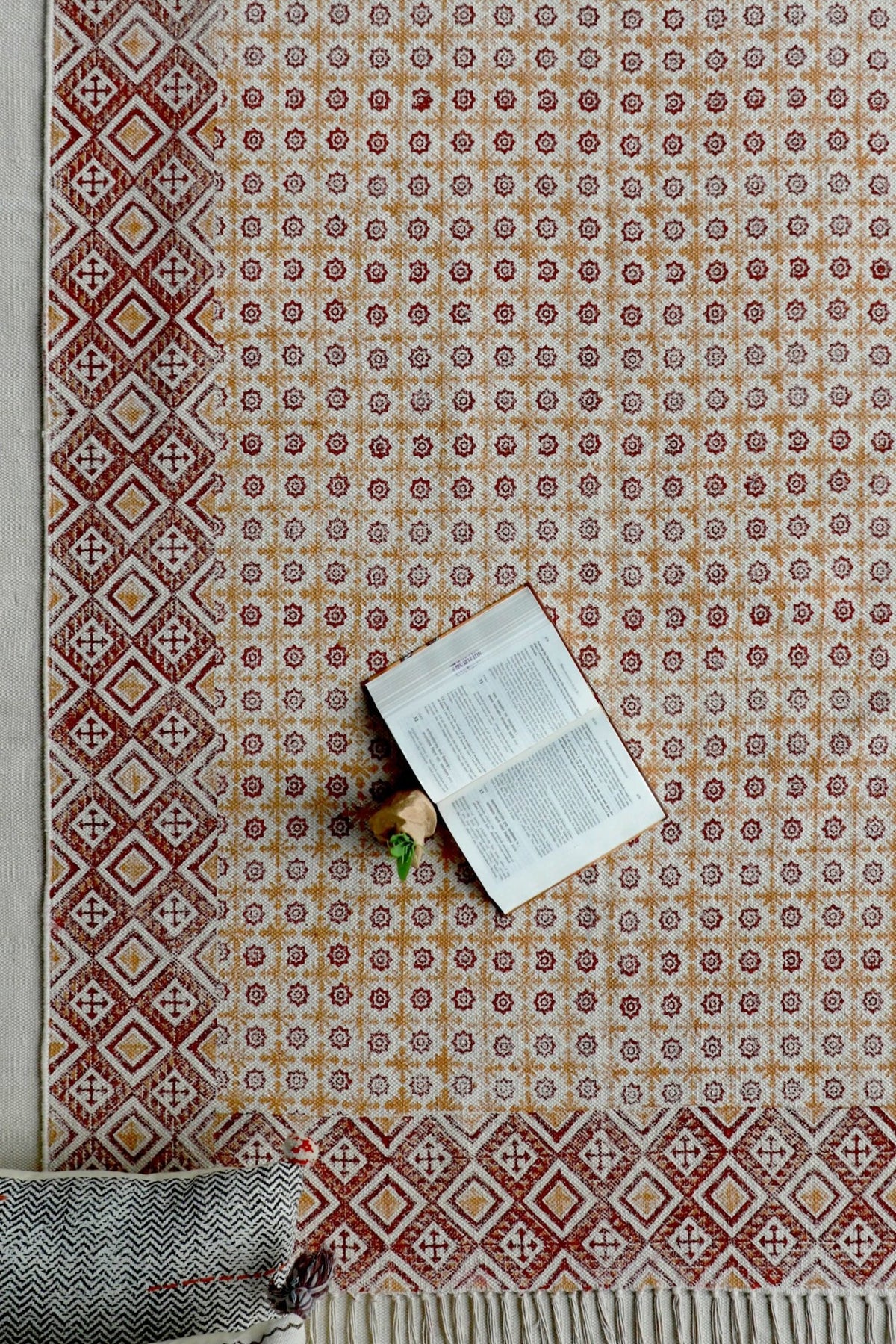 Begur block-printed cotton rug — handmade in Jaipur