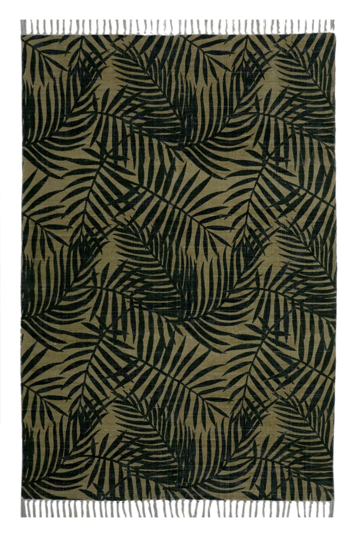 Bikaner block-printed rug — olive green handmade in Jaipur