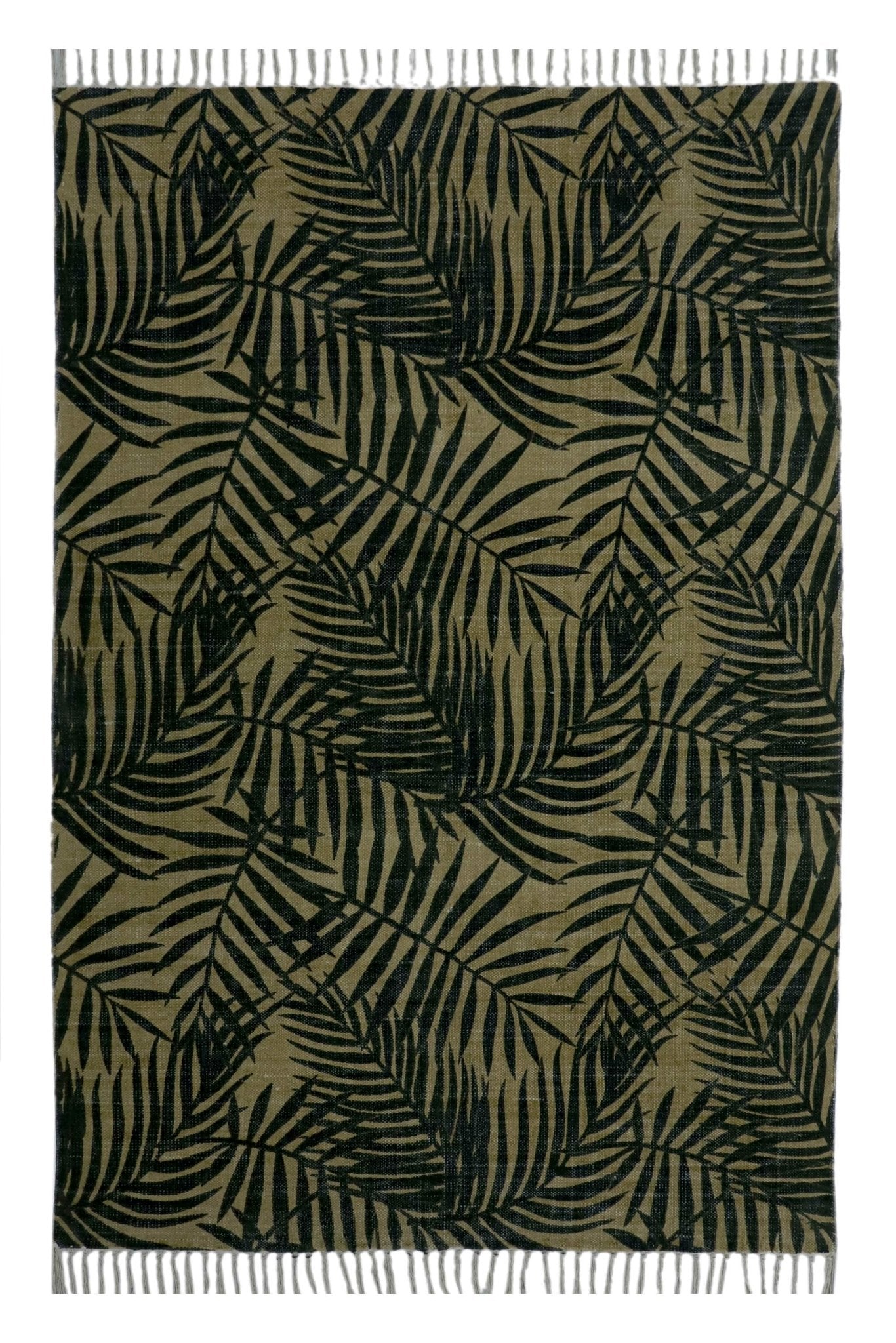 Bikaner block-printed rug — olive green handmade in Jaipur