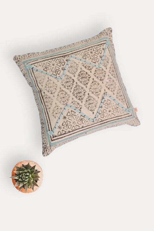 Brat Block-Printed Square Cushion Cover — White & Black — Art Avenue