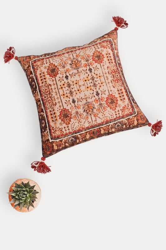 Calgary Block-Printed Square Cushion Cover — Brown — Art Avenue