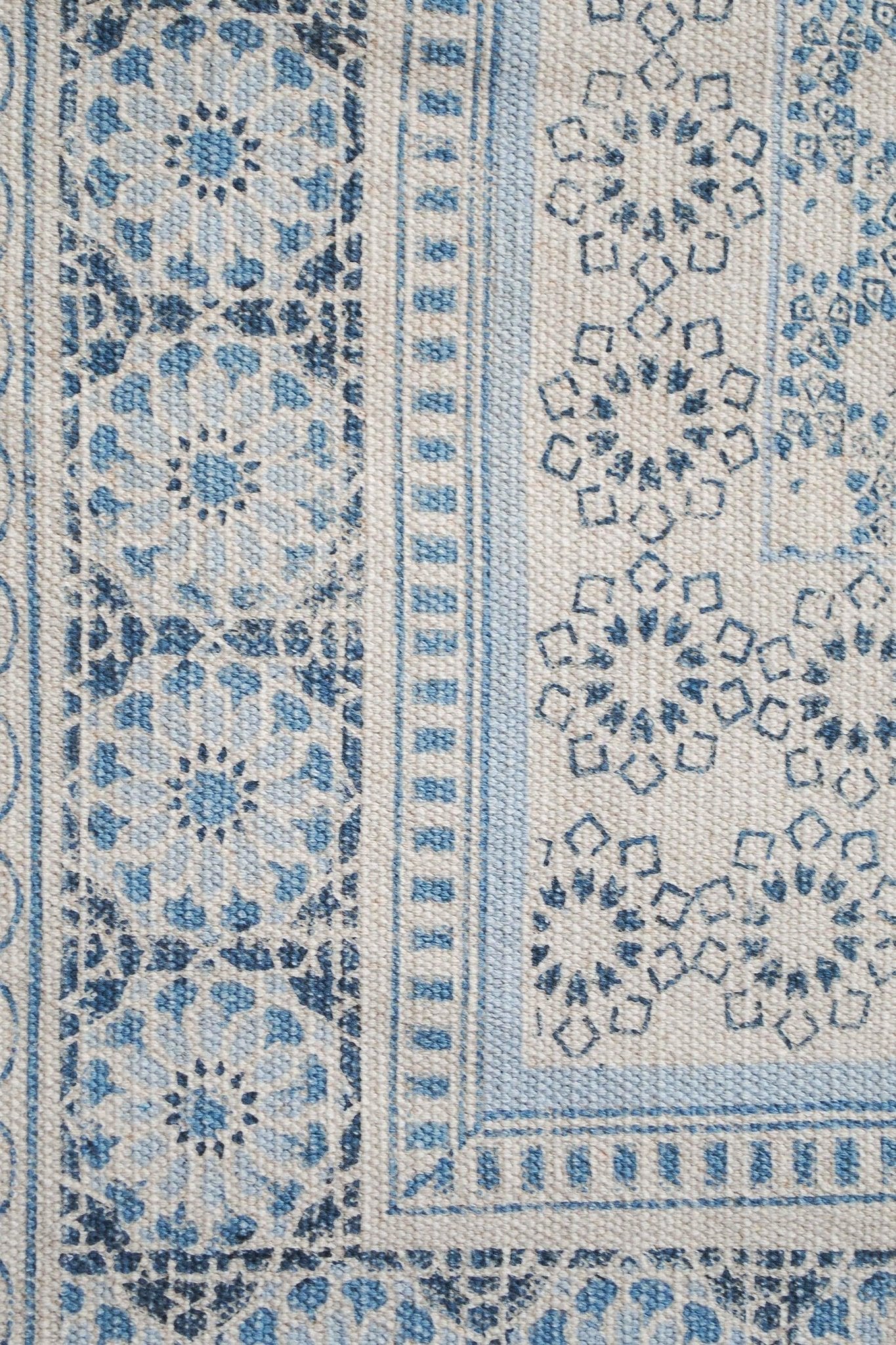 Chandler Block-Printed Cotton Dhurrie Rug in Blue — Art Avenue