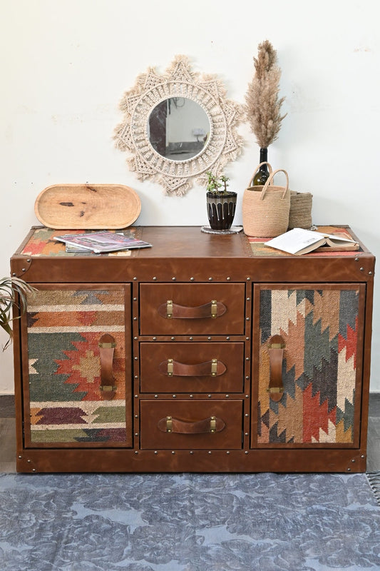 Kilim & Leather Chest of Drawers — Art Avenue