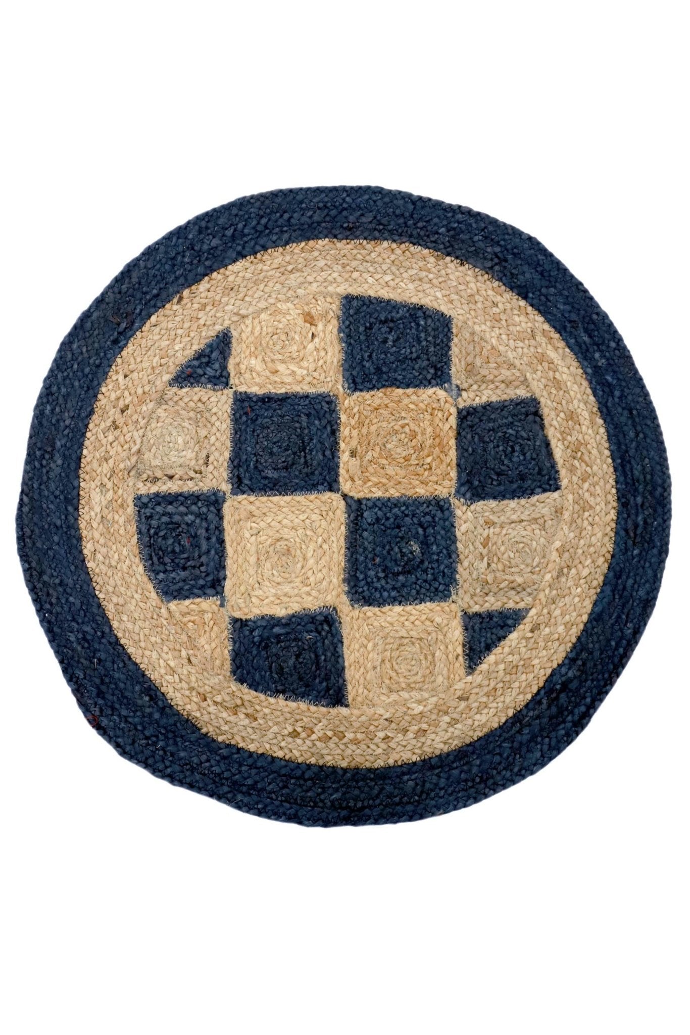 Black beige checkered jute rug room setting — Art Avenue