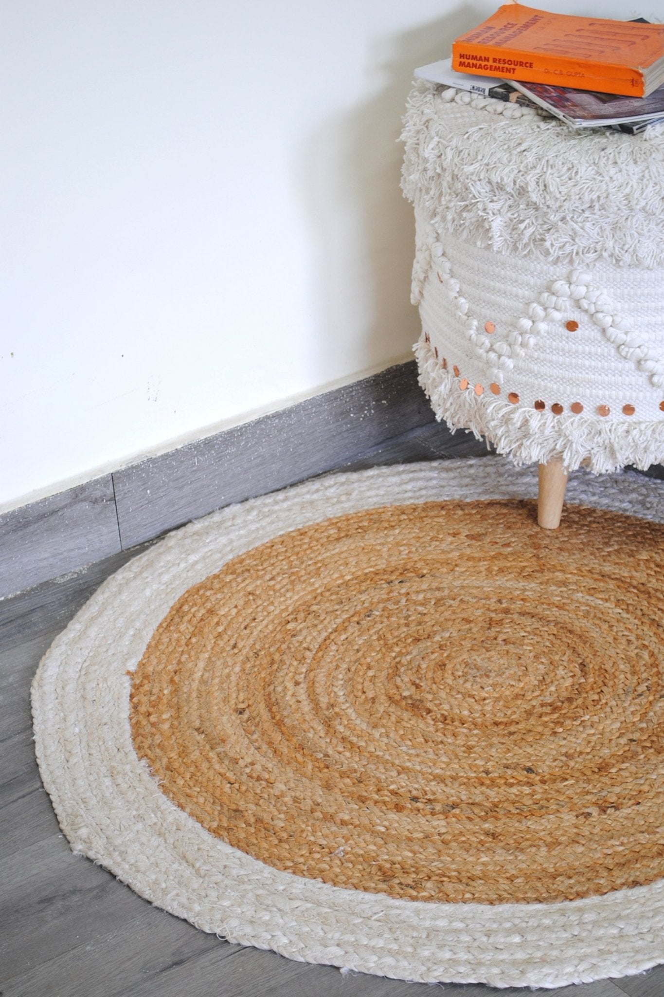 Cleome round braided jute rug — handmade in Jaipur