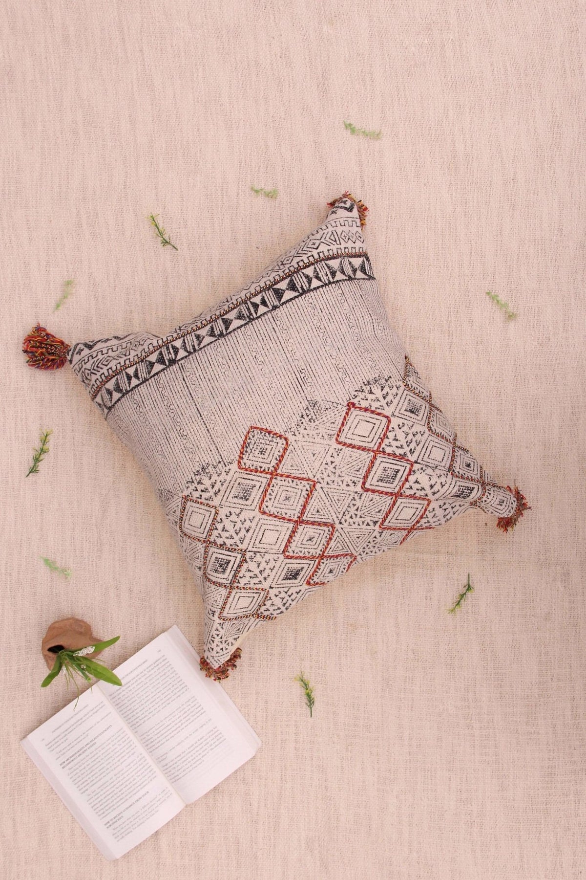 Cret Block-Printed Square Cushion Cover — Black — Art Avenue