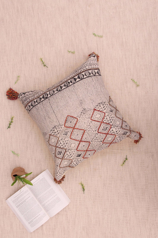 Cret Block-Printed Square Cushion Cover — Black — Art Avenue