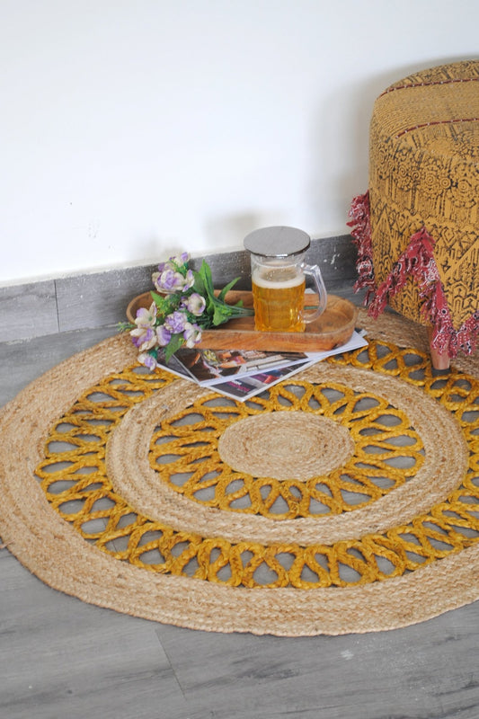 Benzal round braided jute rug — handmade in Jaipur