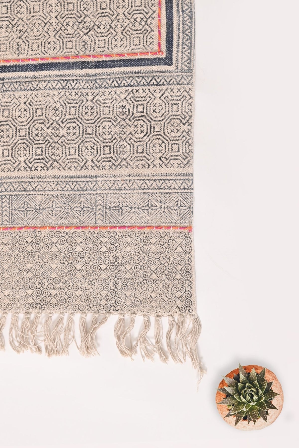 CYRILO-BLOCK PRINTED FLOOR RUNNER - WHITE - ART AVENUE
