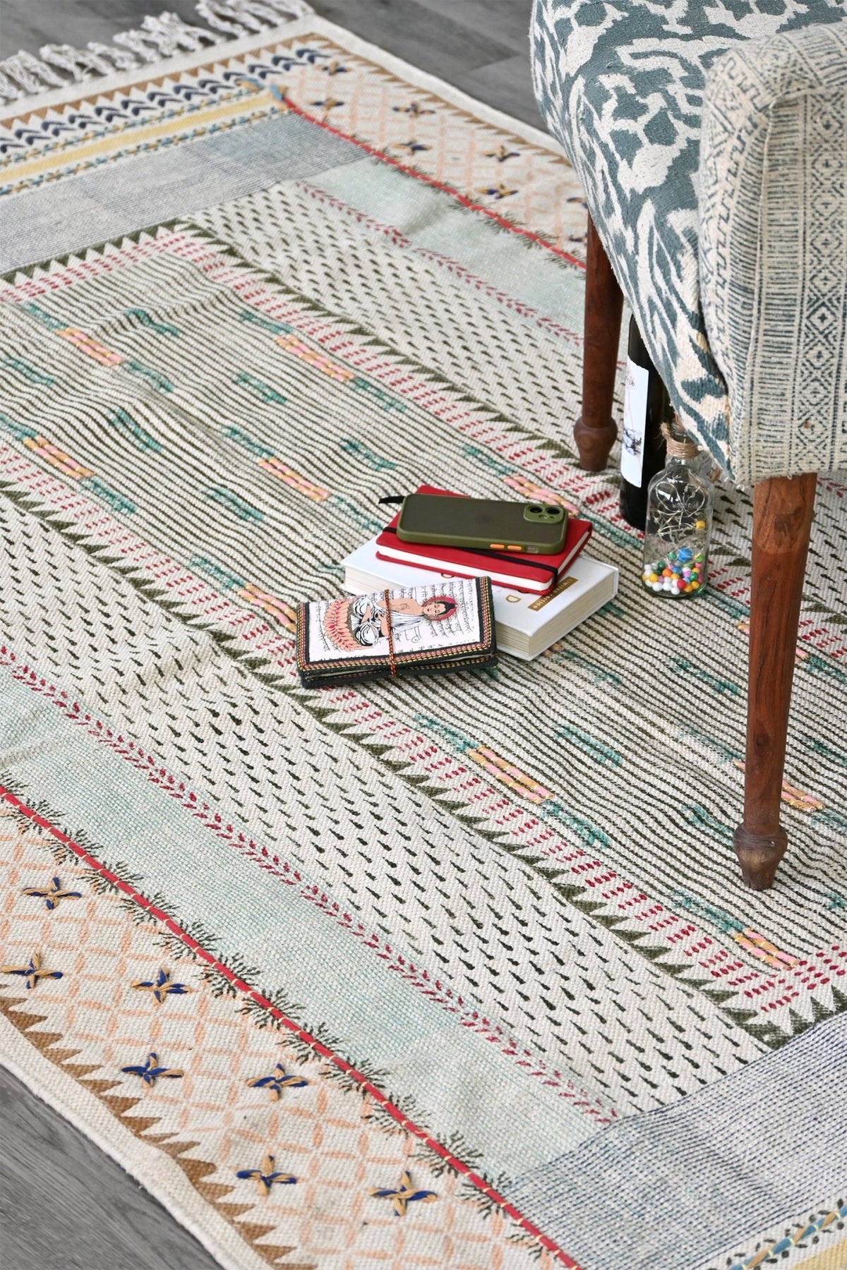Dariba Block-Printed Cotton Dhurrie Rug — Art Avenue
