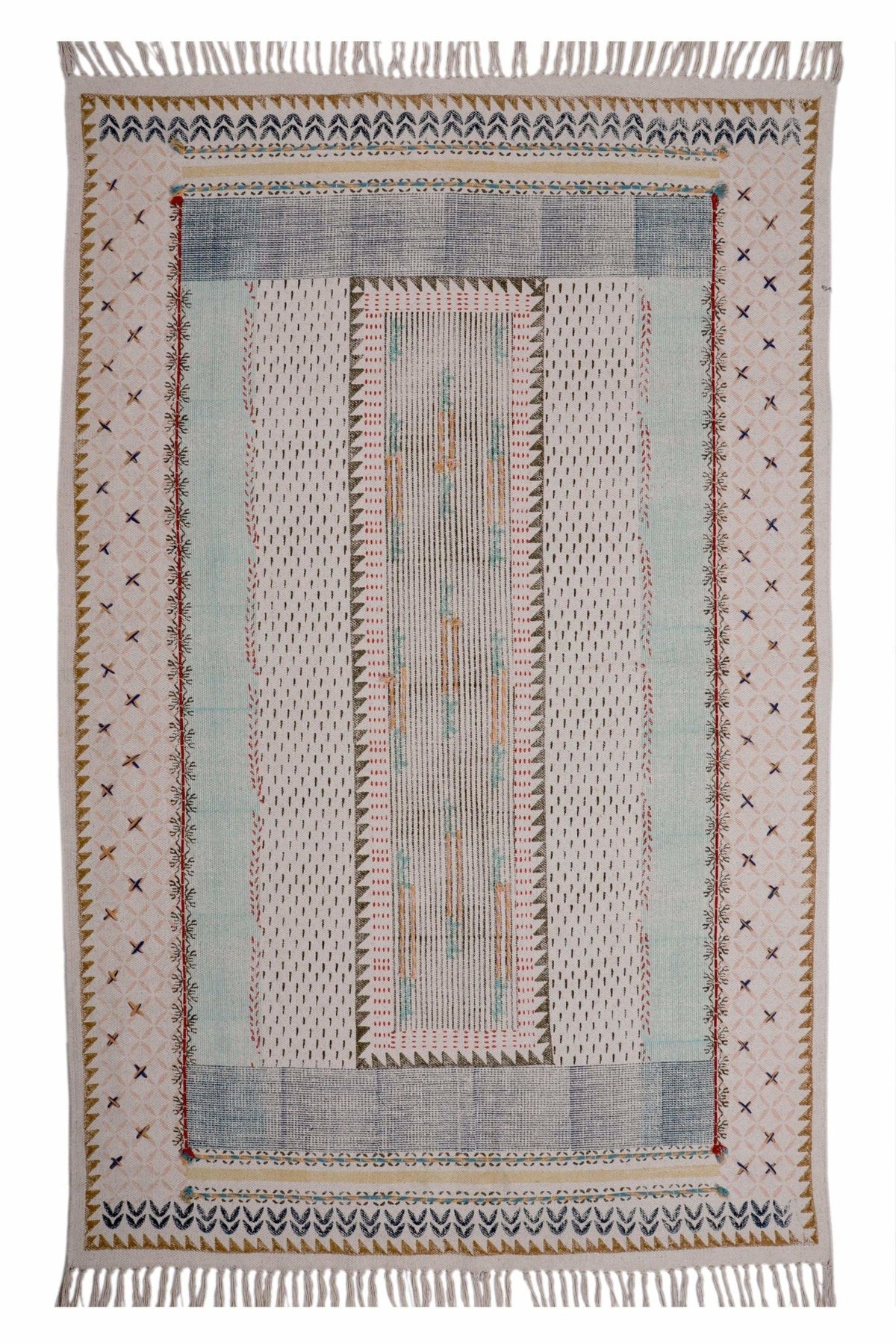Dariba Block-Printed Cotton Dhurrie Rug in Indigo & Grey — Art Avenue