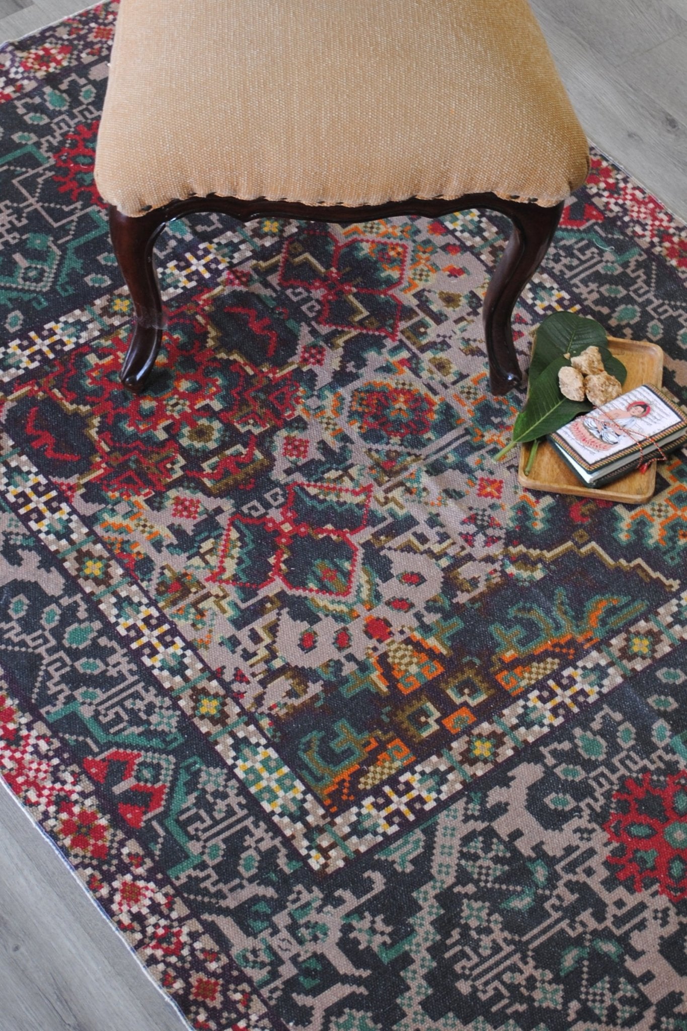 Dendrobium block-printed rug — handmade in Jaipur