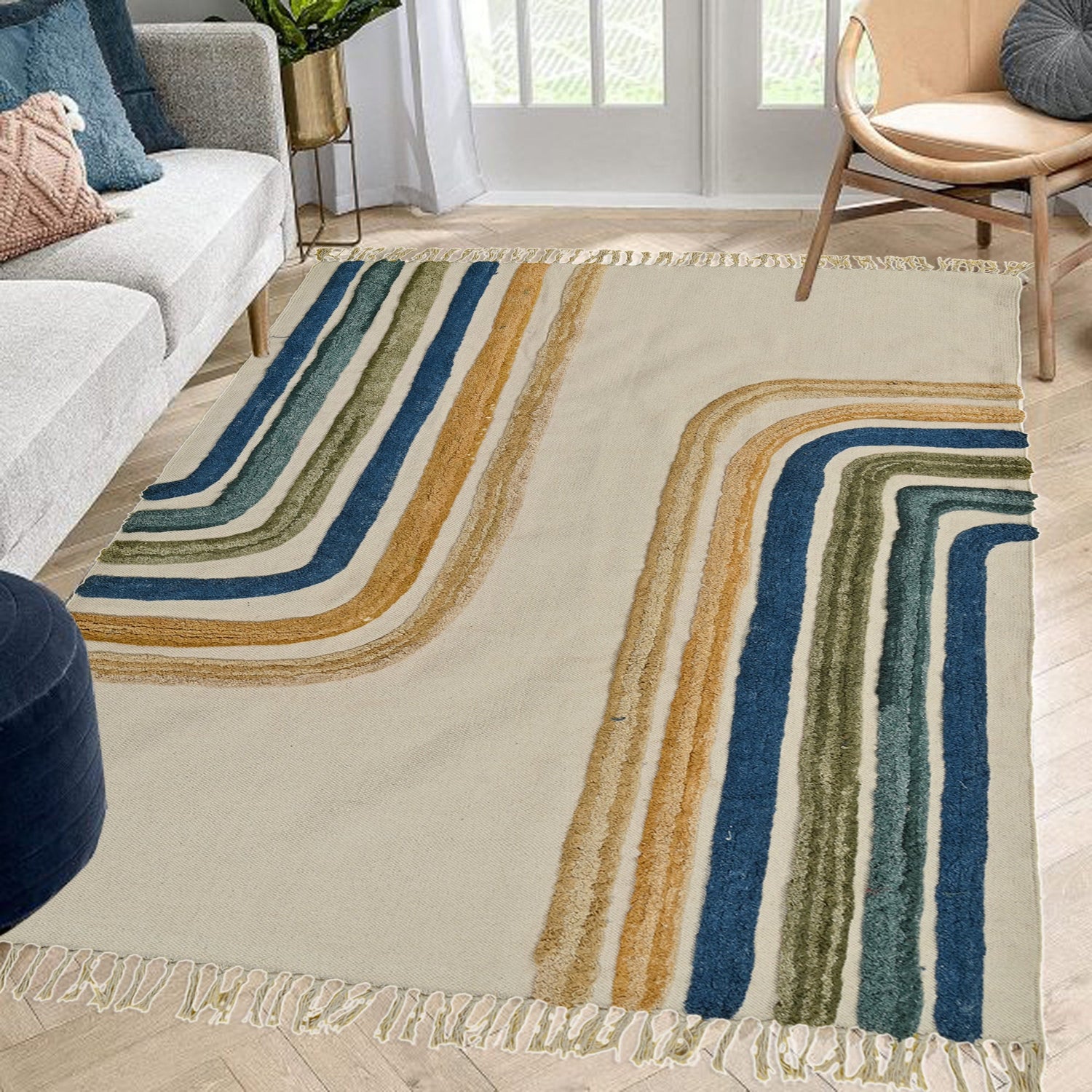 Depot embroidered rug room setting — Art Avenue India