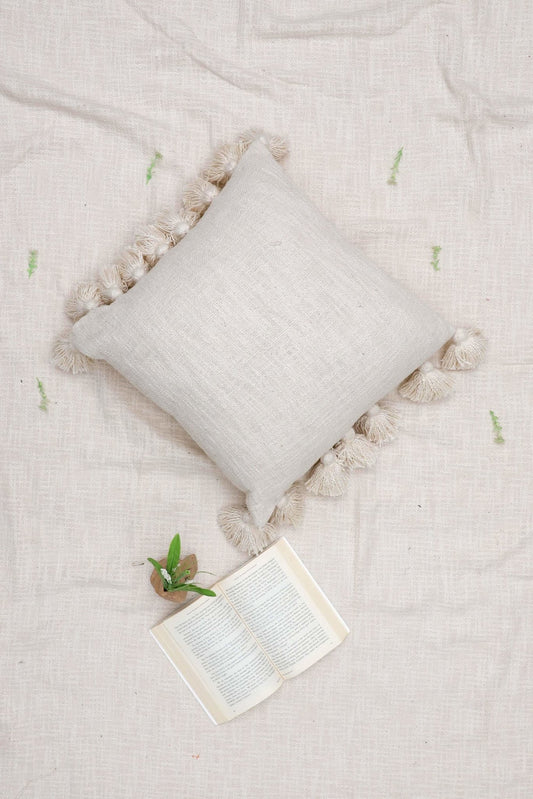 Edinburgh Hand-Embroidered Square Cushion Cover — Cream — Art Avenue