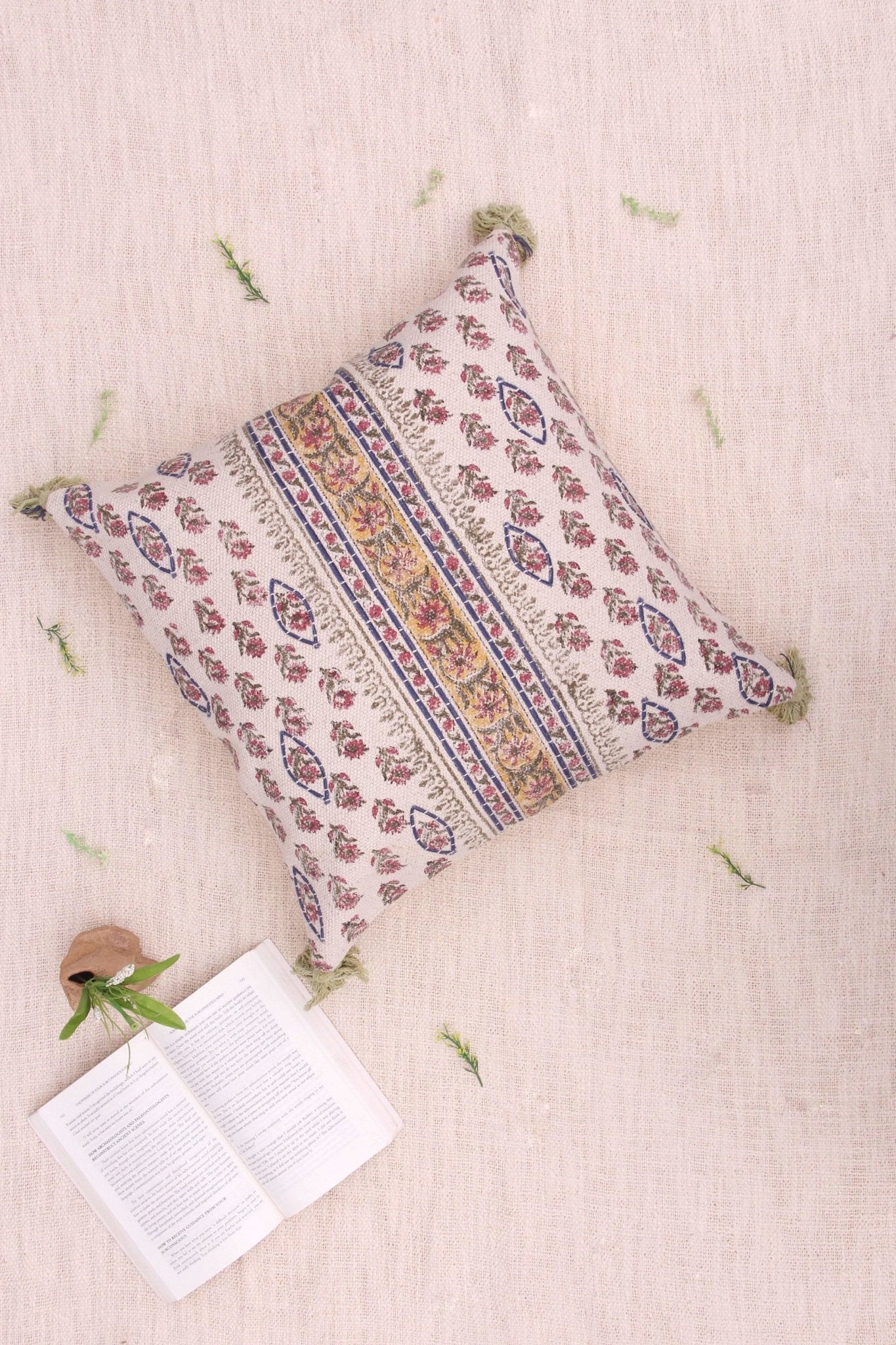 Fishery Block-Printed Square Cushion Cover — Off White — Art Avenue
