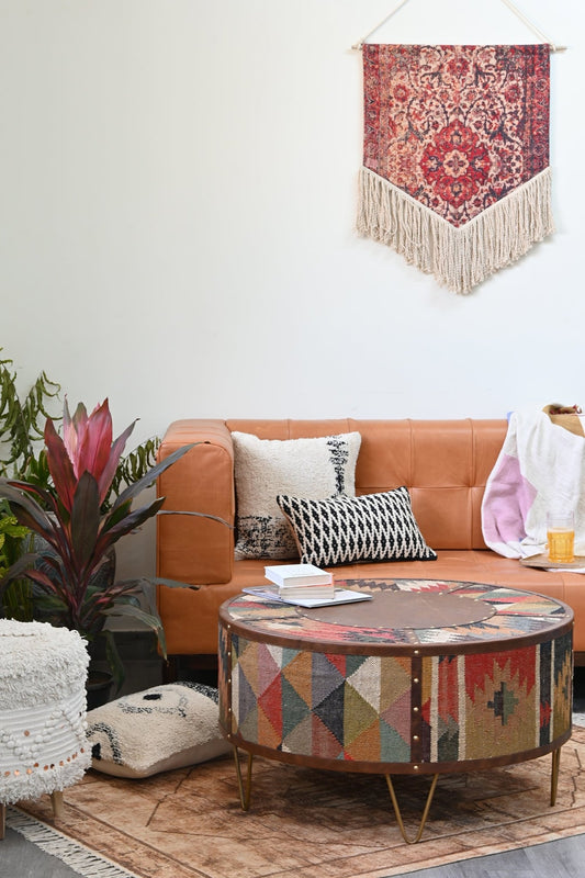 Goround kilim and leather coffee table — Art Avenue