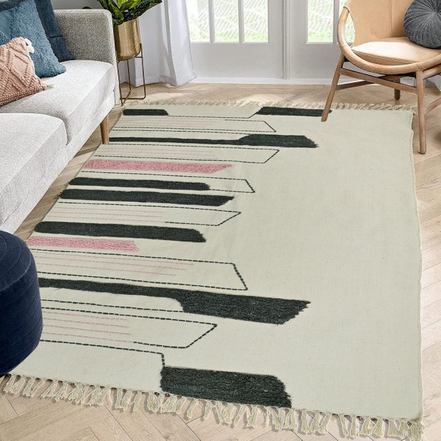 Gulmohar hand-embroidered rug detail — Art Avenue Jaipur