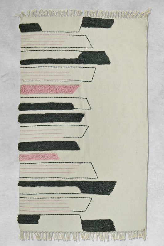 Gulmohar hand-embroidered cotton rug — handmade in Jaipur
