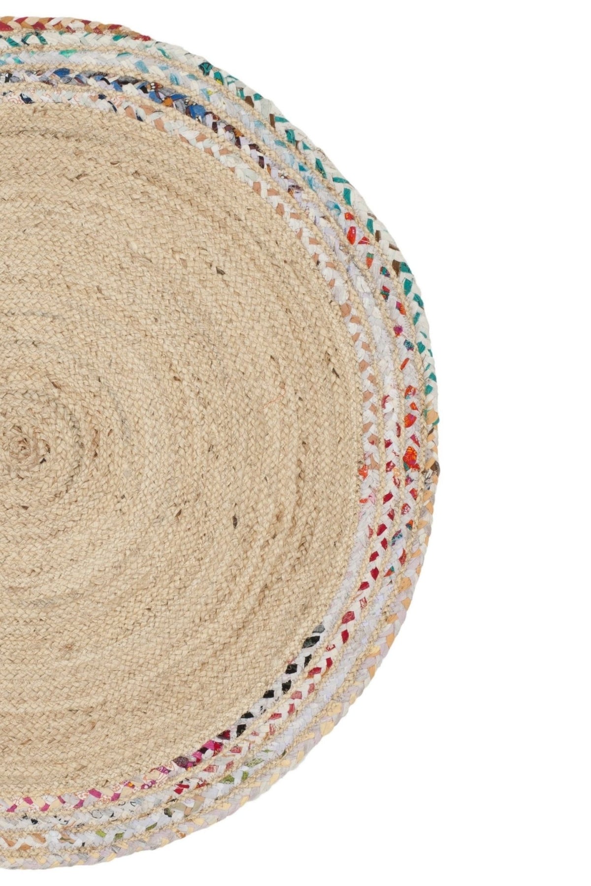 Heather round jute rug room setting — Art Avenue India