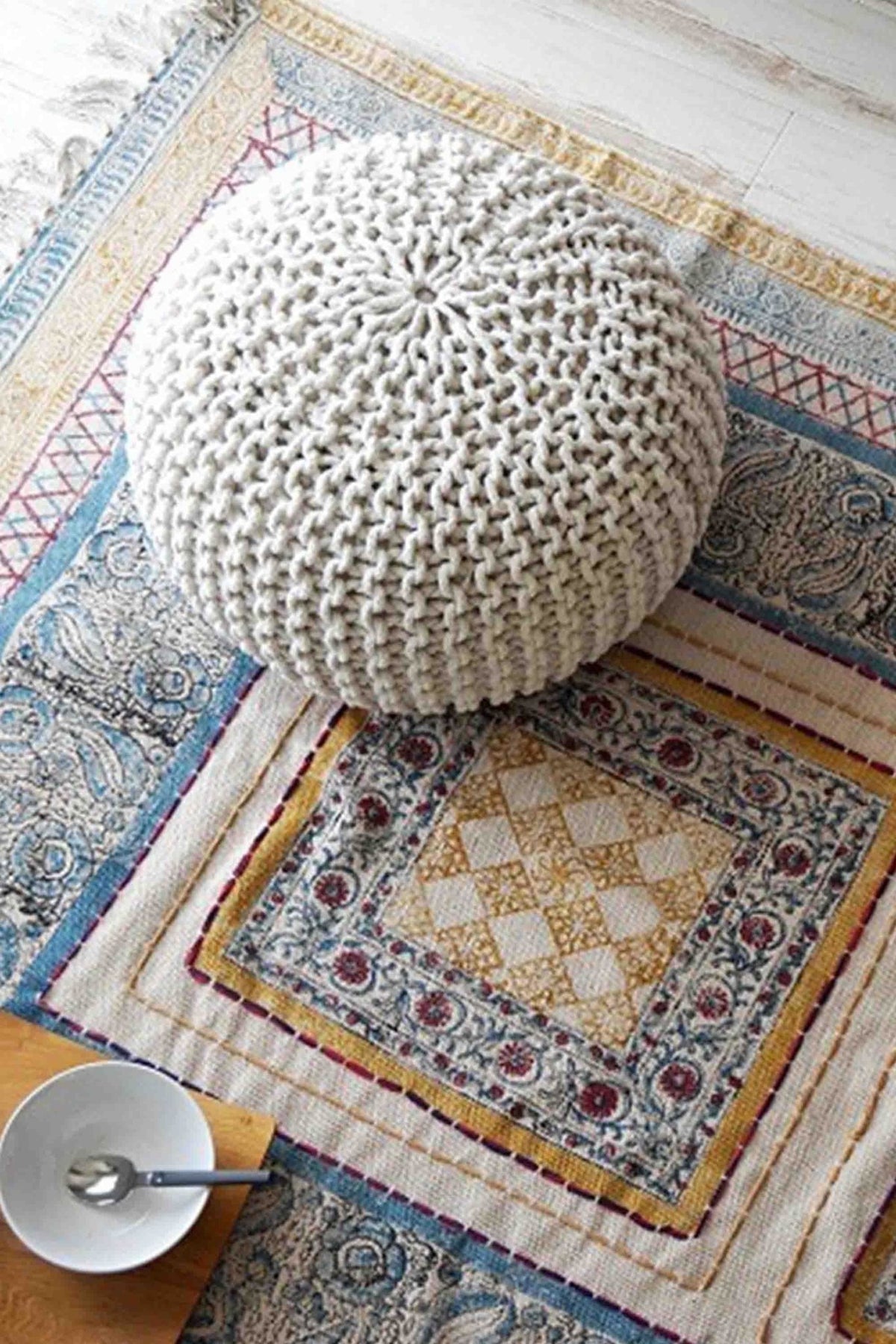 Jolly Block-Printed Cotton Dhurrie Rug — multiple sizes — Art Avenue