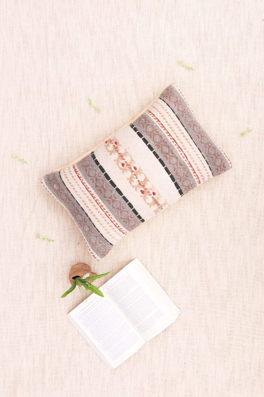 Just Block-Printed Embroidered Lumbar Cushion Cover — Off White — Art Avenue