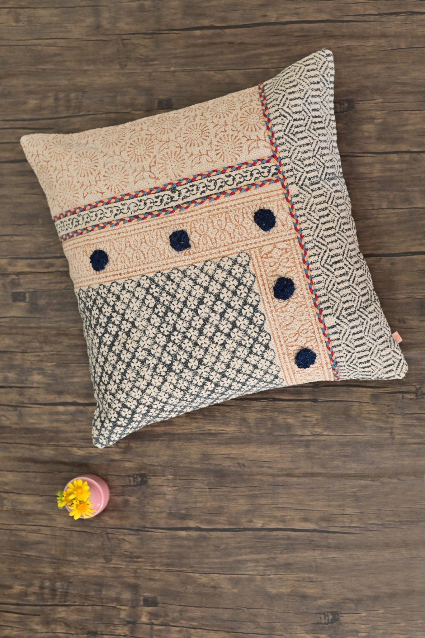 Kazan Block-Printed Square Cushion Cover — Orange — Art Avenue