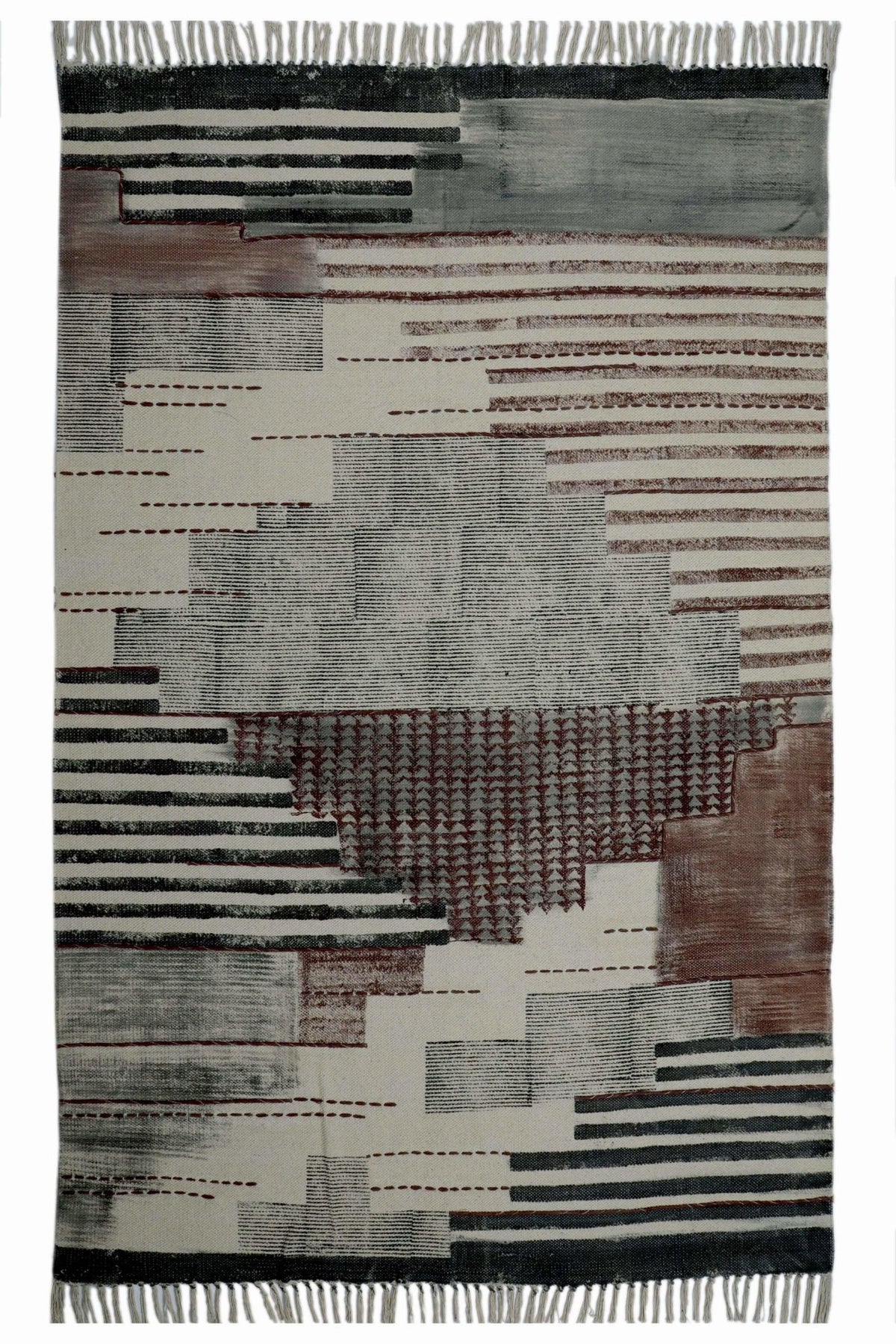 KHERWA- BLOCK PRINTED RUG - GREY - ART AVENUE