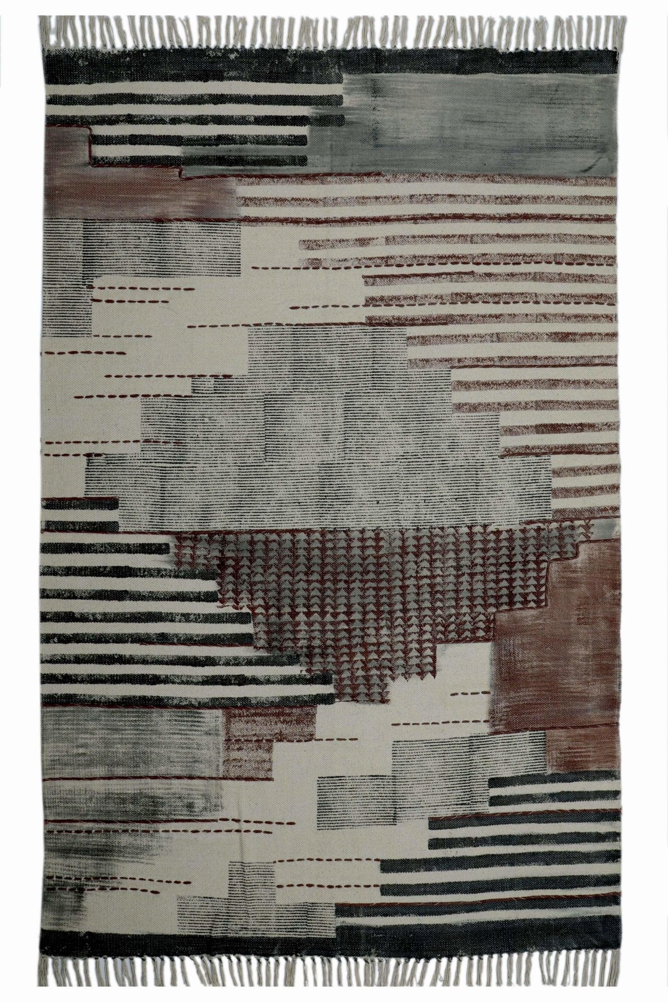 KHERWA- BLOCK PRINTED RUG - GREY - ART AVENUE