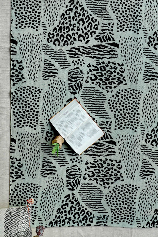 Kumher block-printed rug — green handmade in Jaipur