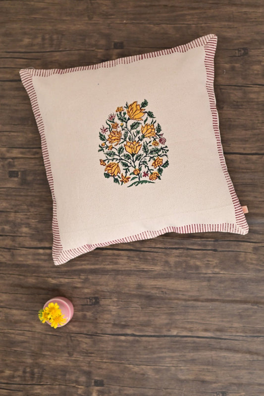 Loko Block-Printed Square Cushion Cover — Off White — Art Avenue