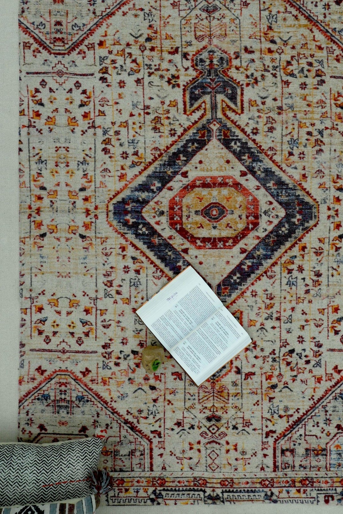 Losar block-printed rug — beige handmade in Jaipur