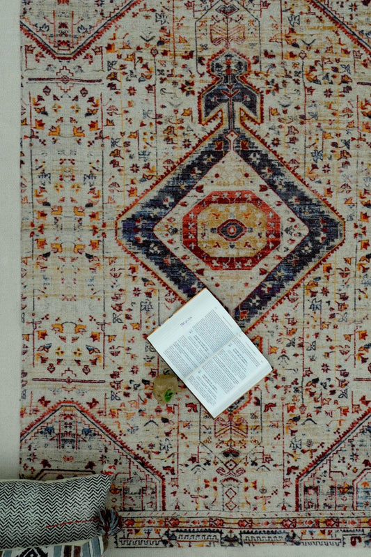 Losar block-printed rug — beige handmade in Jaipur