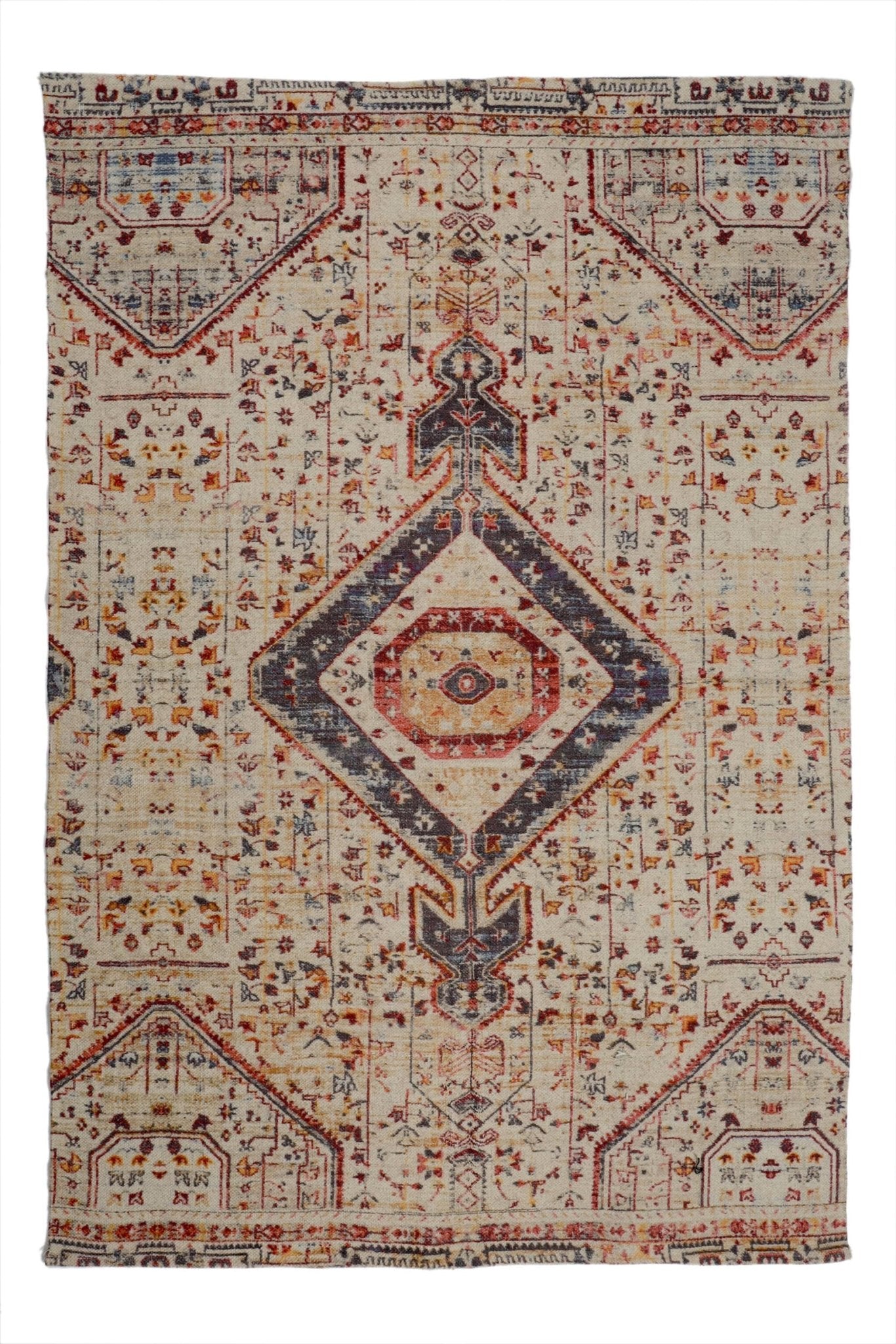 Losar block-printed rug room setting — Art Avenue India