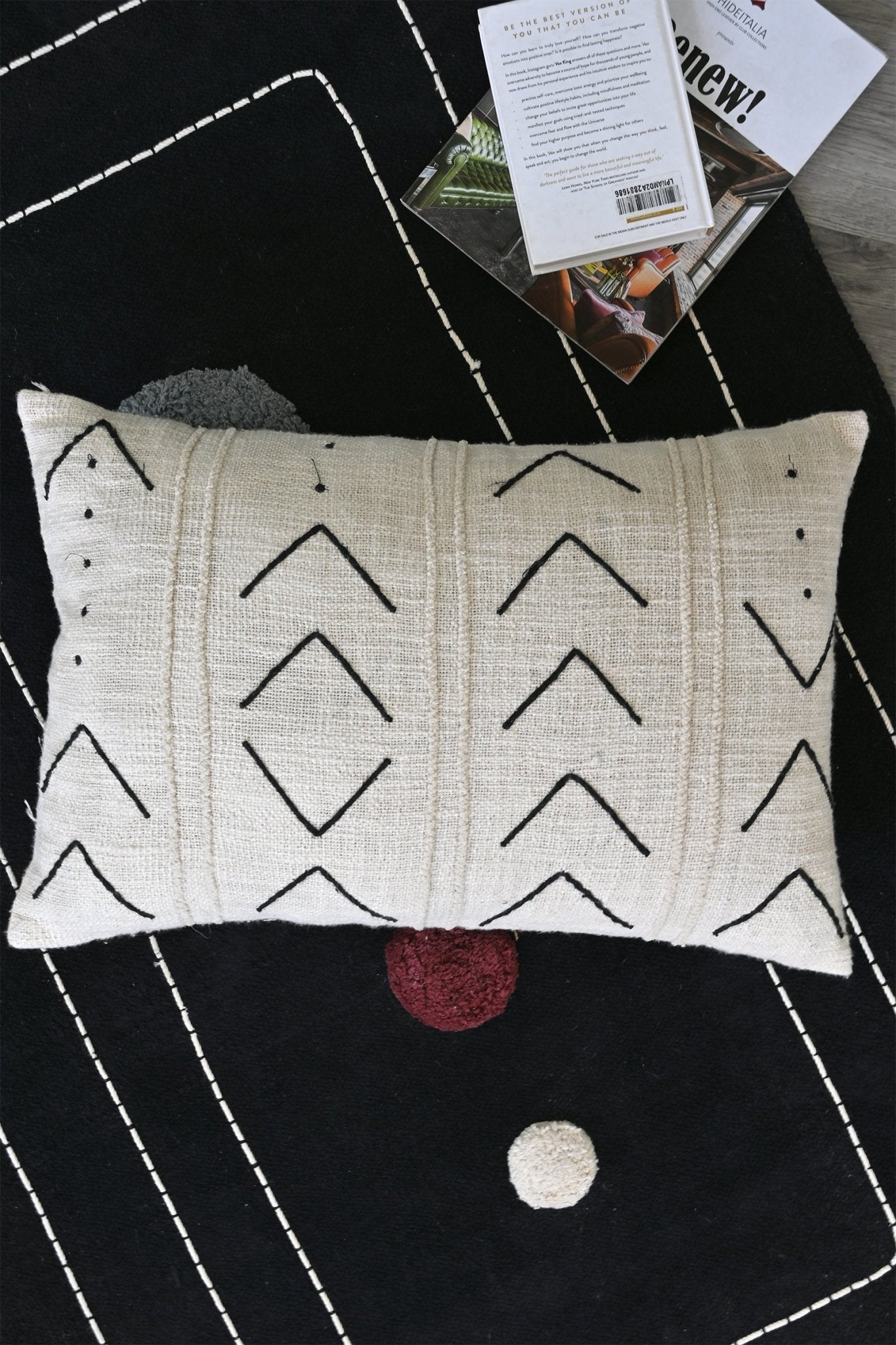Louis Hand-Embroidered Lumbar Cushion Cover — Black — Art Avenue